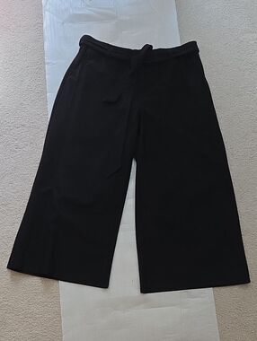 Eileen Fisher Black Wide-Leg Pull-On Pants with Waist Tie